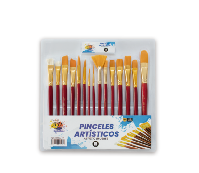 pincel AH ROYAL  juego x 15 vinotinto display x10