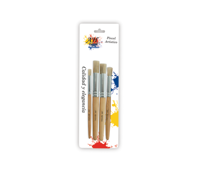 Pincel AH ROYAL Para Brocha Seca x 4 Cabo Madera Corto